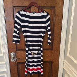 Nautica Women's Long Sleeve Striped Dress - Navy, White, Red
